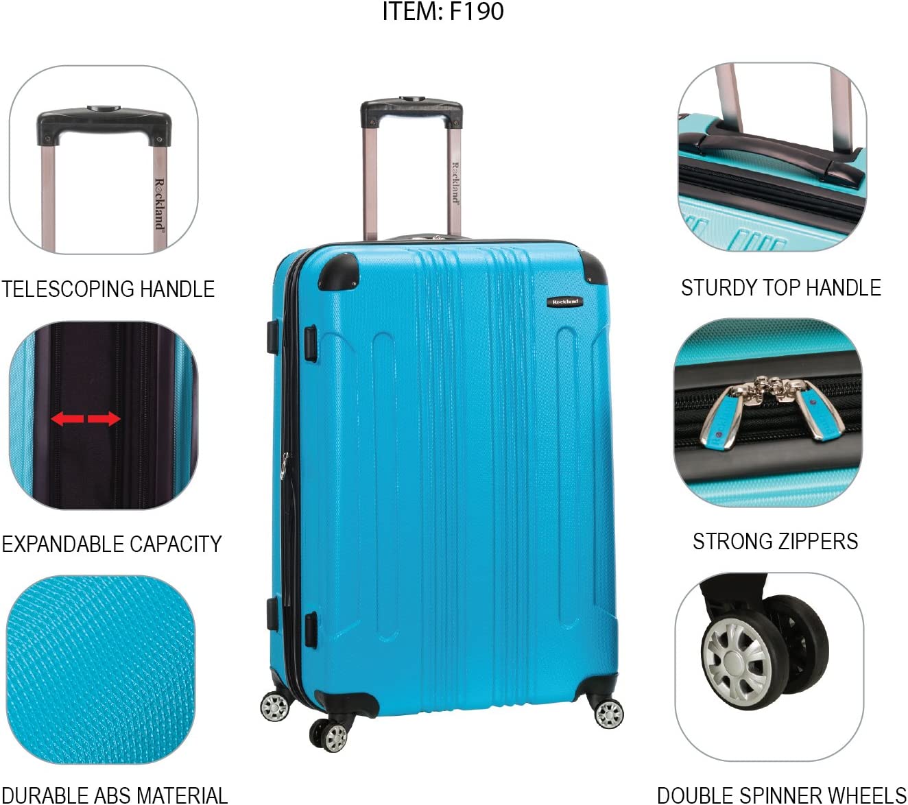 Rockland London Hardside Spinner Wheel Luggage, Mint, Carry-On 20-Inch - Image 5